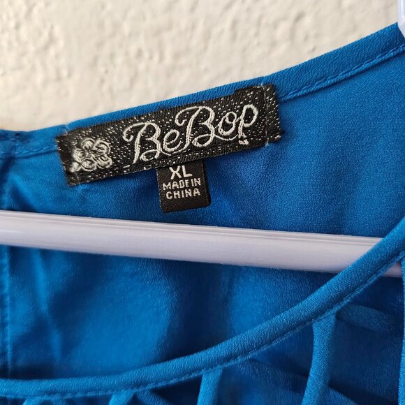 BeBop Womens Blue Dress XL, X Cutouts Round Neck Cap Sleeves Back Zip Sash Tie - Picture 7 of 7